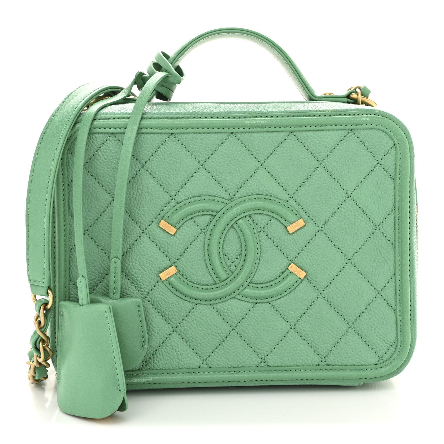 Caviar Quilted Medium CC Filigree Vanity Case Green