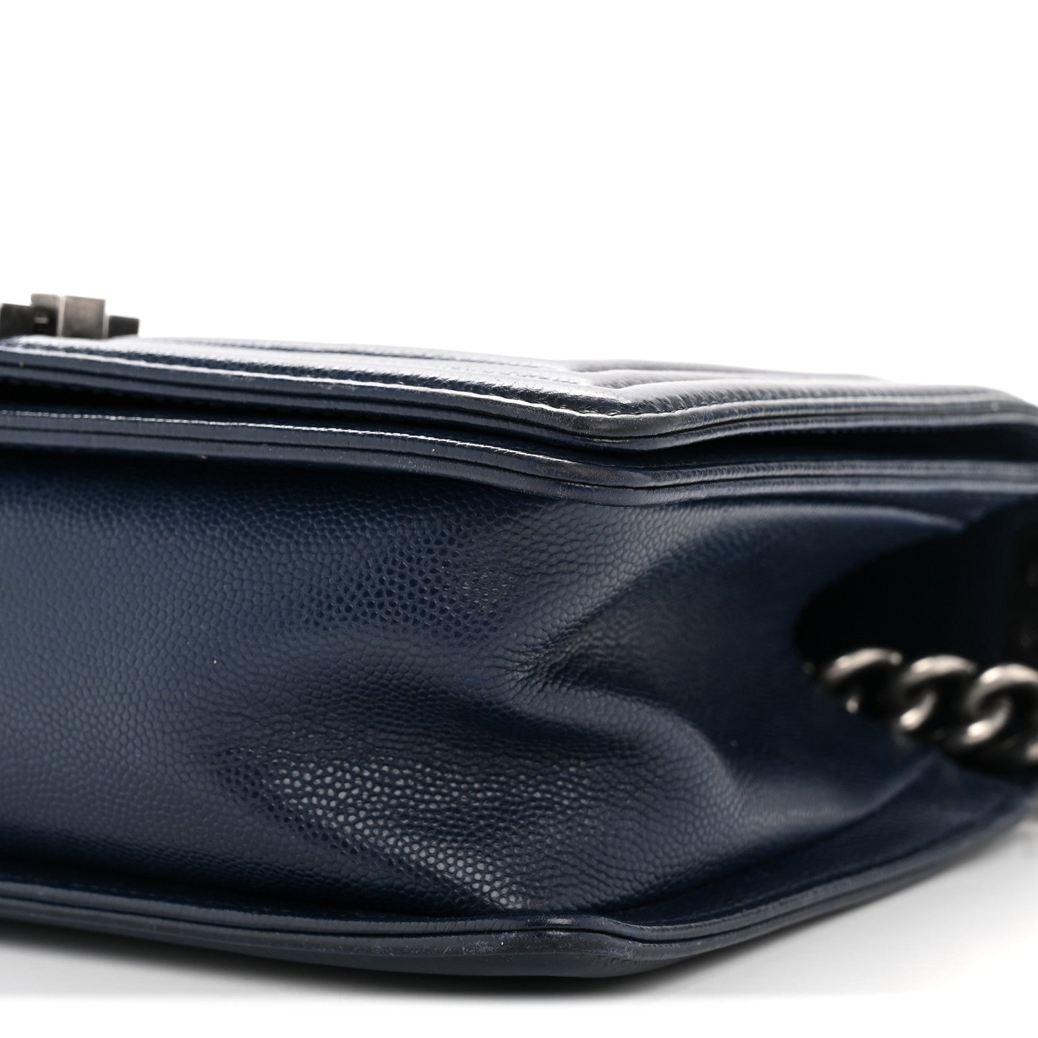 Caviar Chevron Quilted Medium Boy Flap Navy