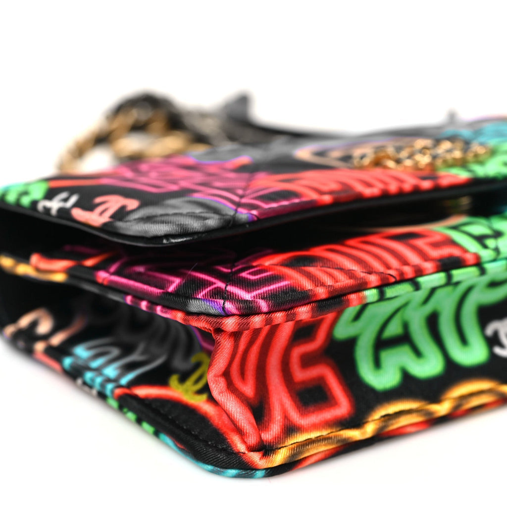Fabric Printed Chanel 19 Wallet On Chain WOC Black Multicolor