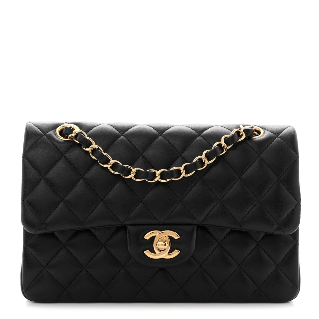 Lambskin Quilted Small Double Flap Black