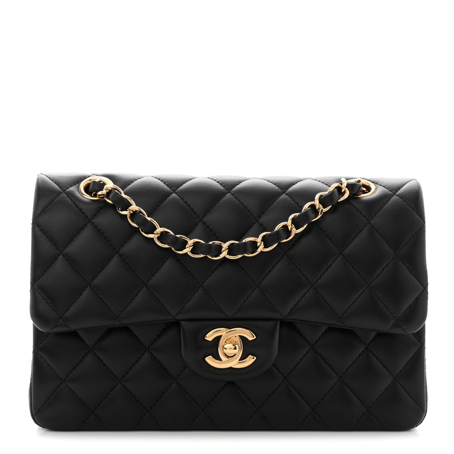 Lambskin Quilted Small Double Flap Black