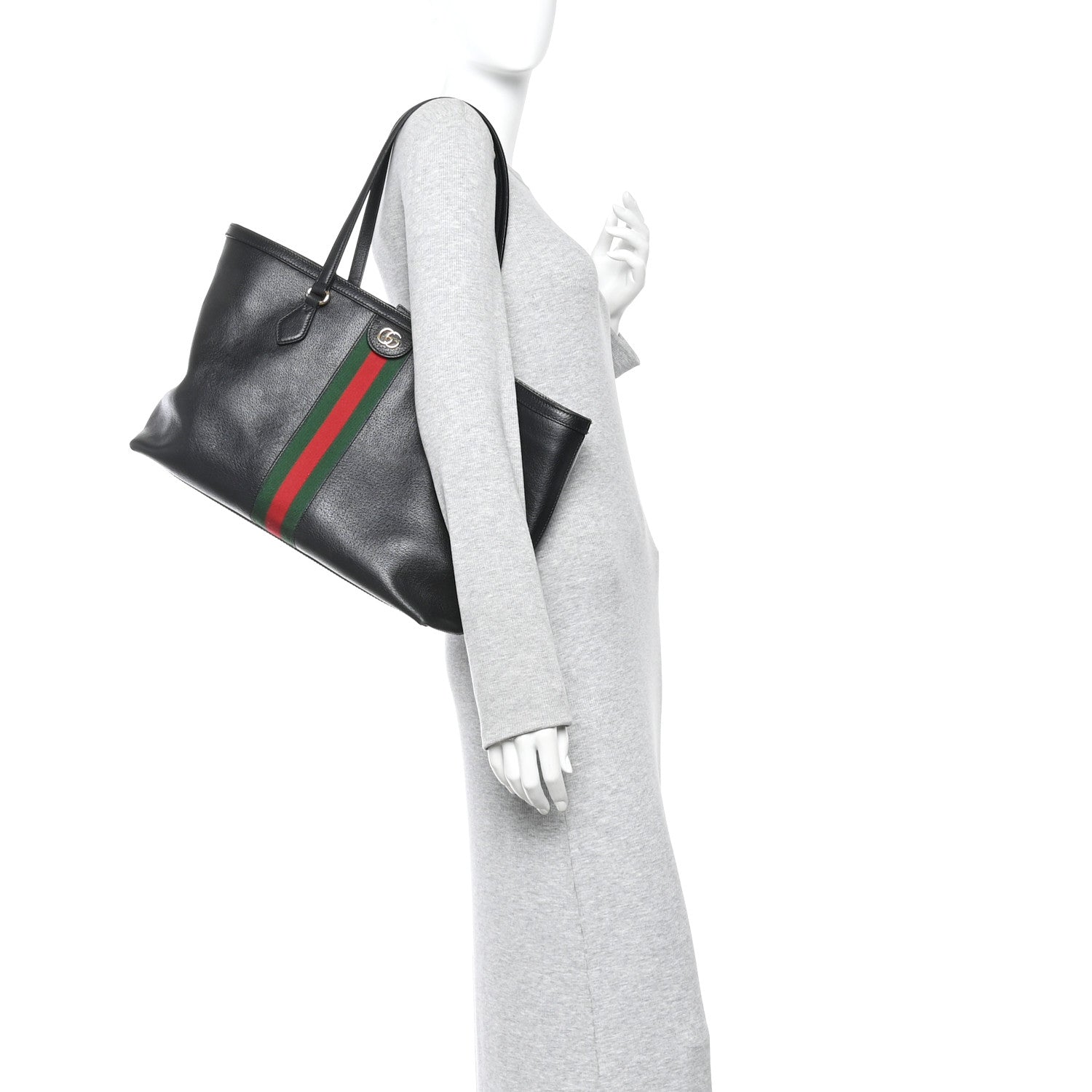 Textured Calfskin Web Medium Ophidia Shopping Tote Black