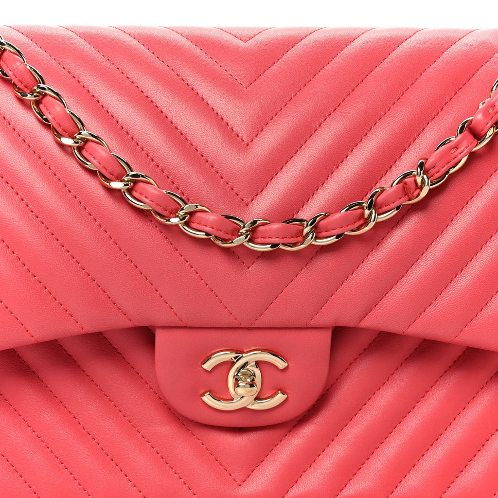 Lambskin Chevron Quilted Jumbo Double Flap Pink