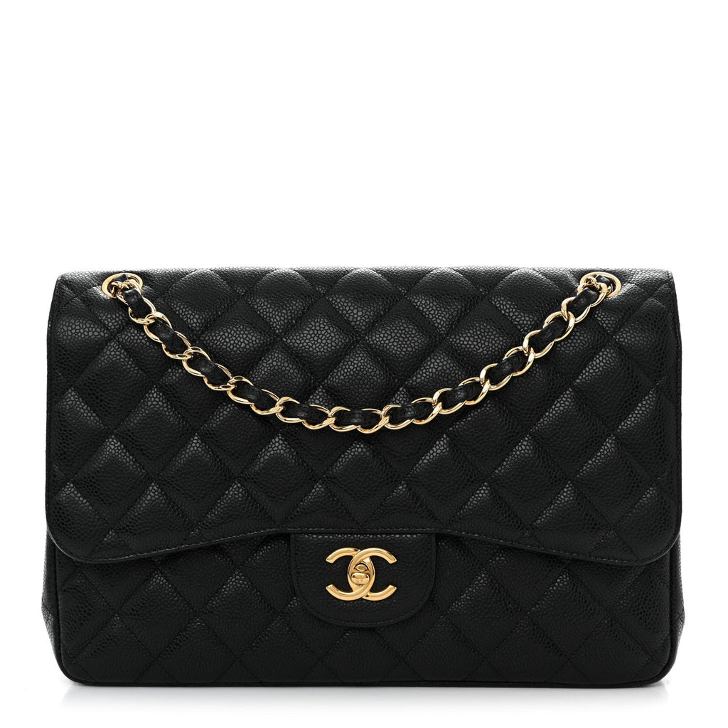 Caviar Quilted Jumbo Double Flap Black