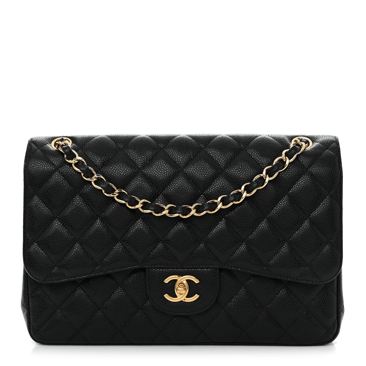 Caviar Quilted Jumbo Double Flap Black