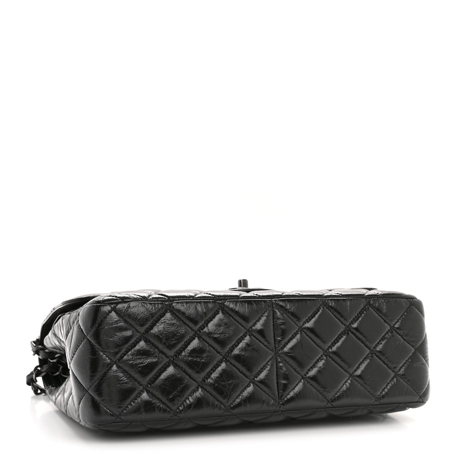 Shiny Crumpled Calfskin Quilted Jumbo Double Flap So Black