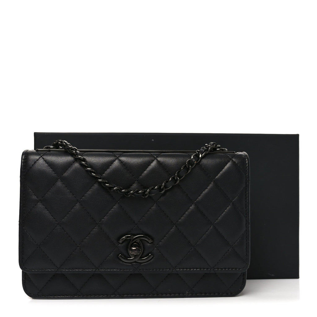 Lambskin Quilted Trendy CC Wallet On Chain WOC So Black