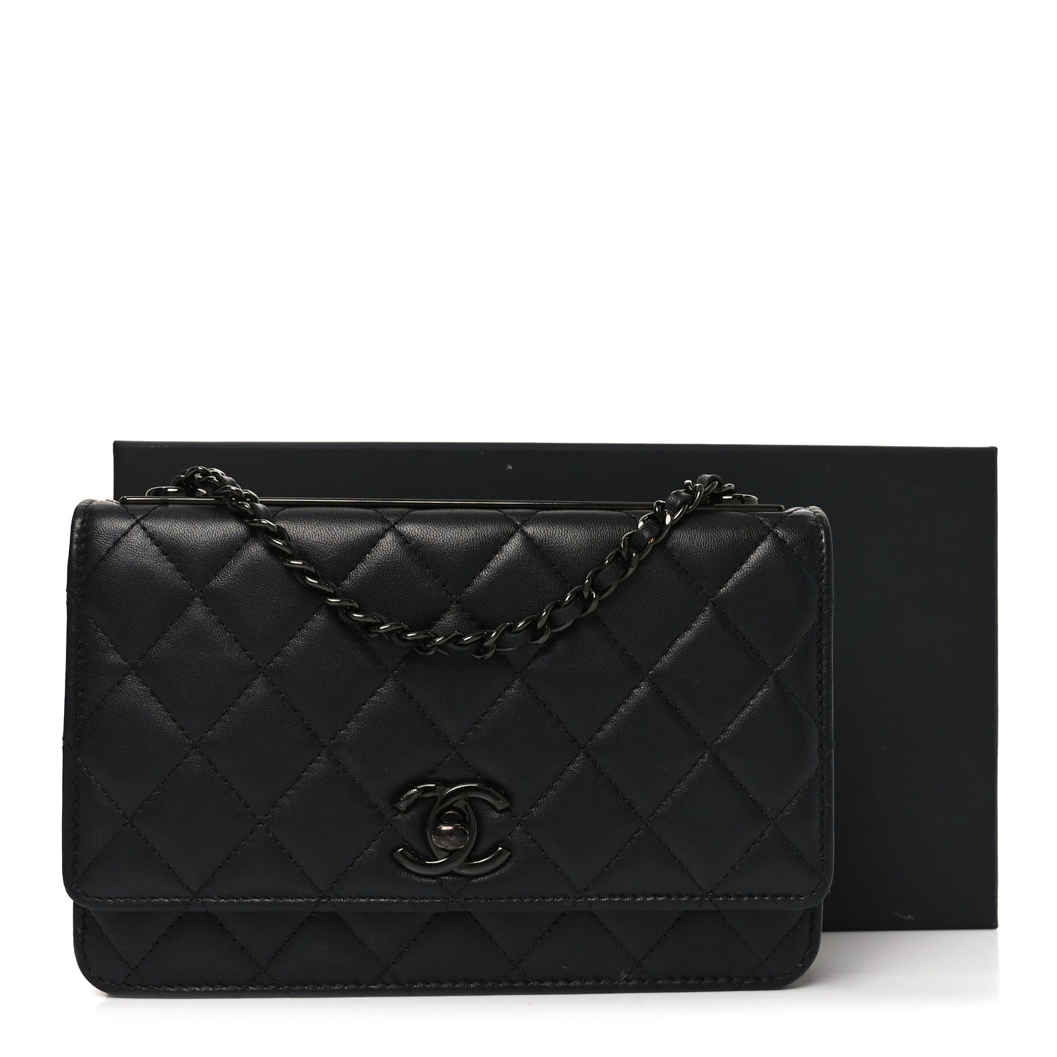 Lambskin Quilted Trendy CC Wallet On Chain WOC So Black