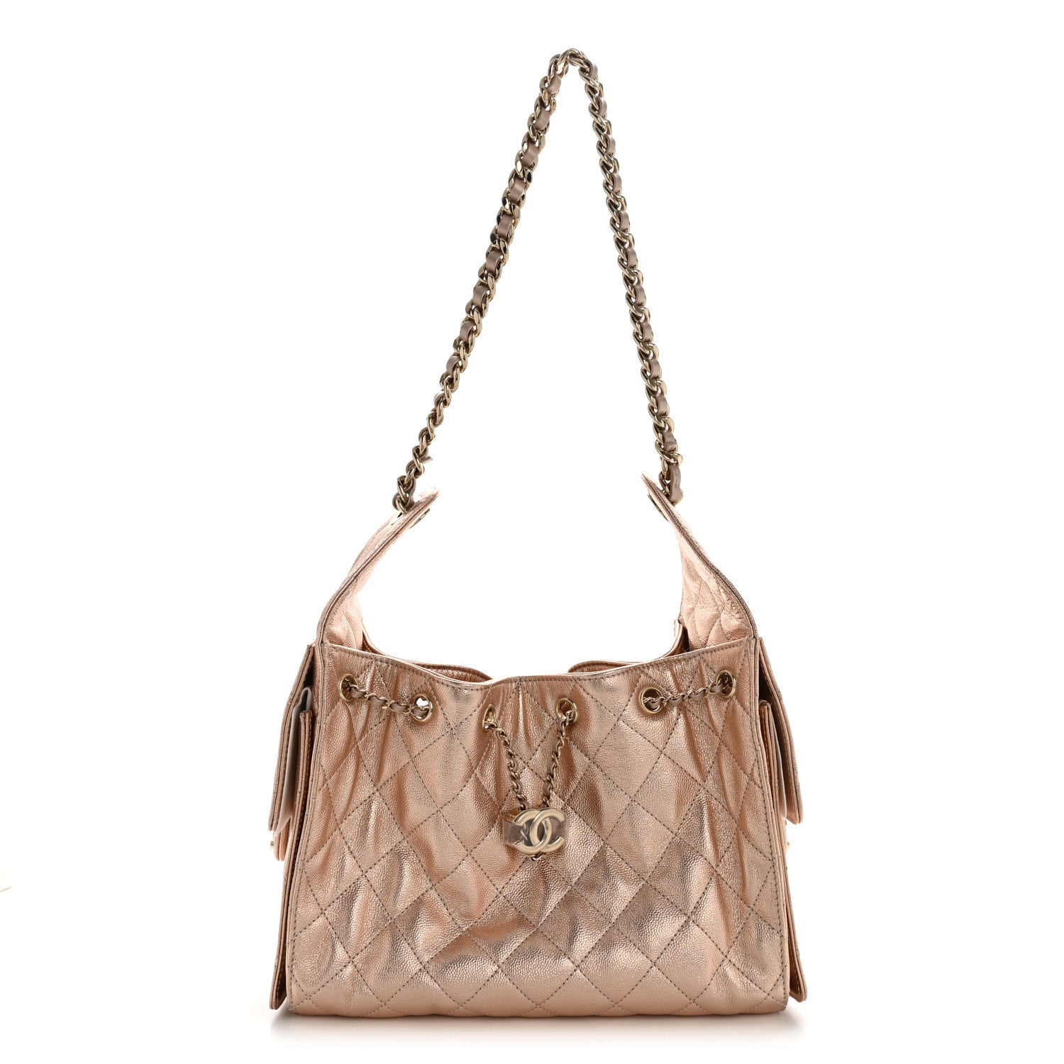 Metallic Caviar Quilted Small Chanel 25 Handbag Copper