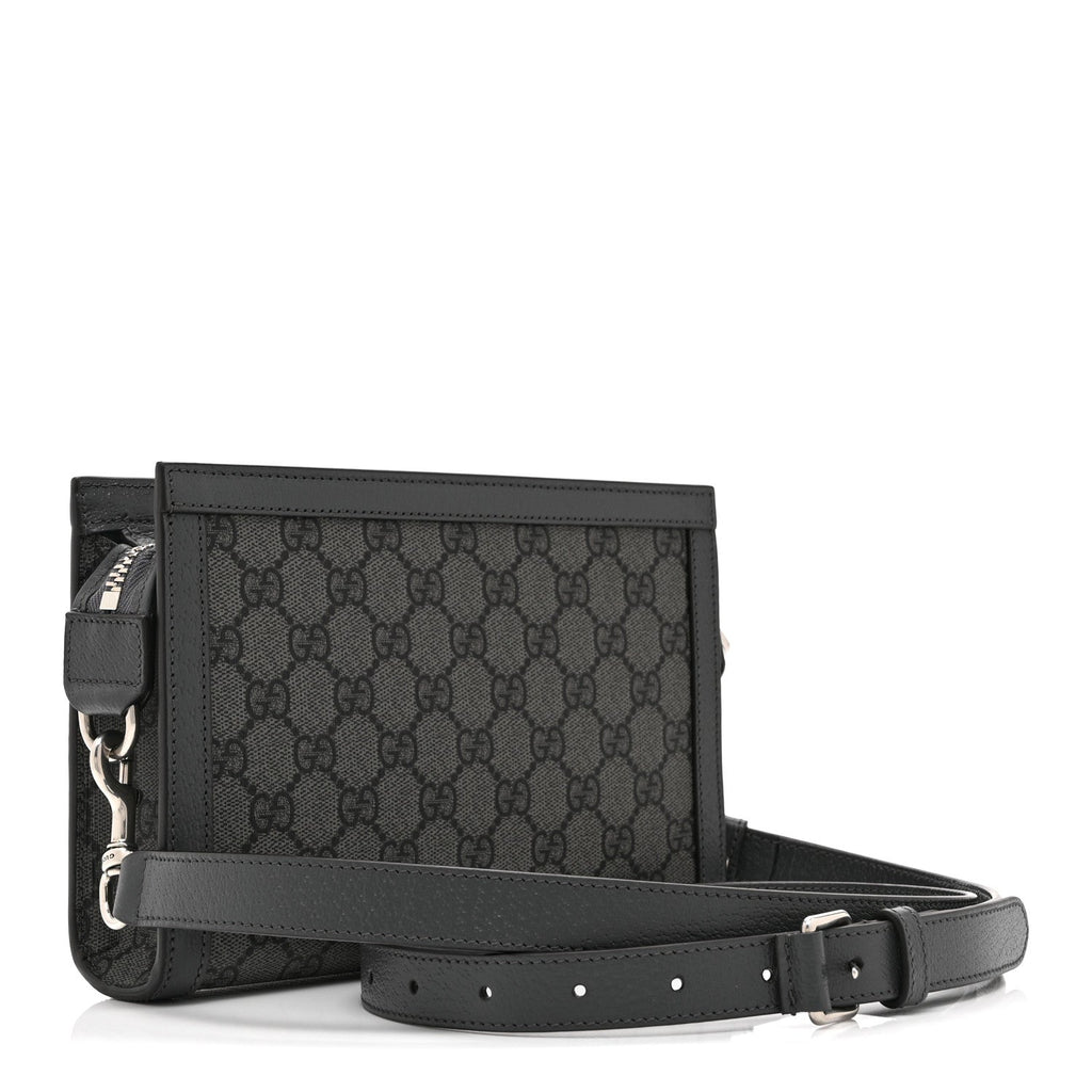 GG Supreme Monogram Textured Dollar Calfskin Web Small Ophidia Shoulder Bag  Grey Black Graphite Grey