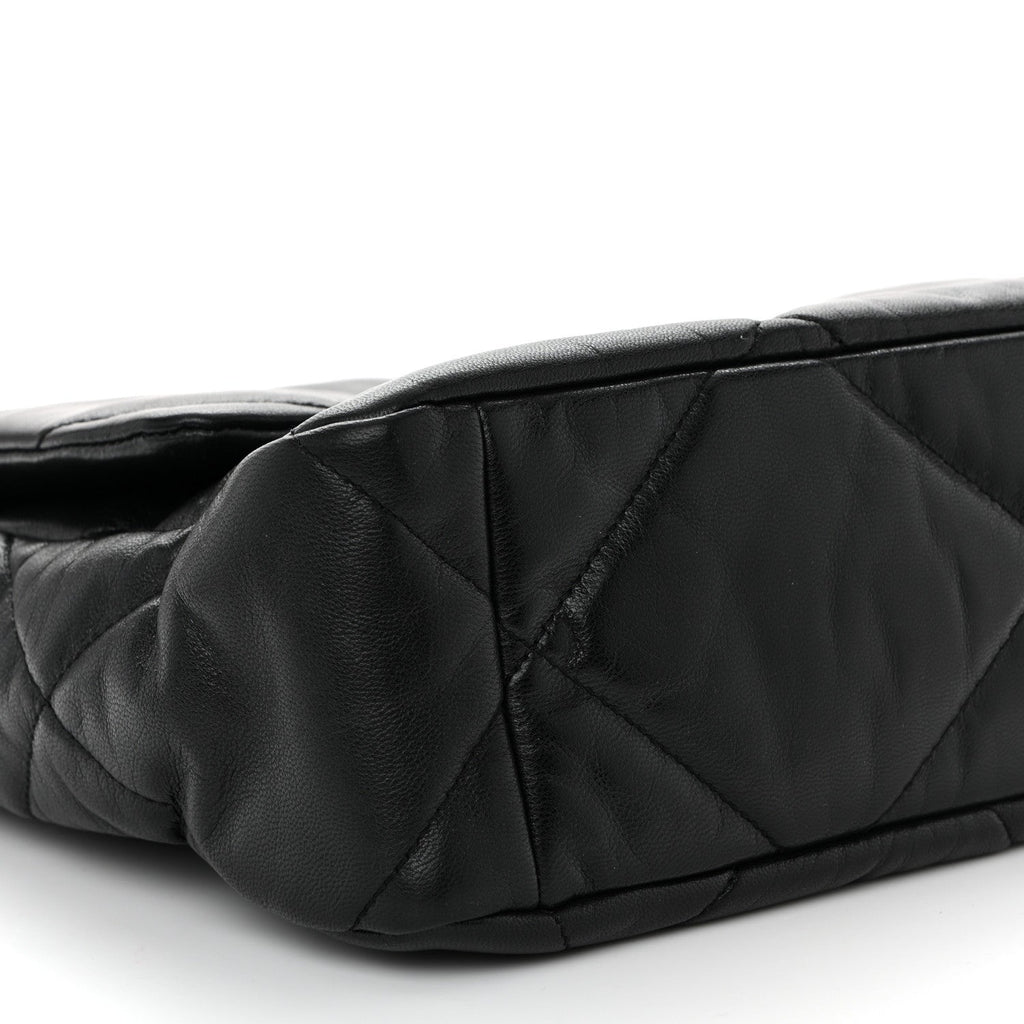 Shiny Goatskin Quilted Large Chanel 19 Flap Black