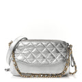 Metallic Lambskin Calfskin Quilted Small Gabrielle Clutch With Chain Silver