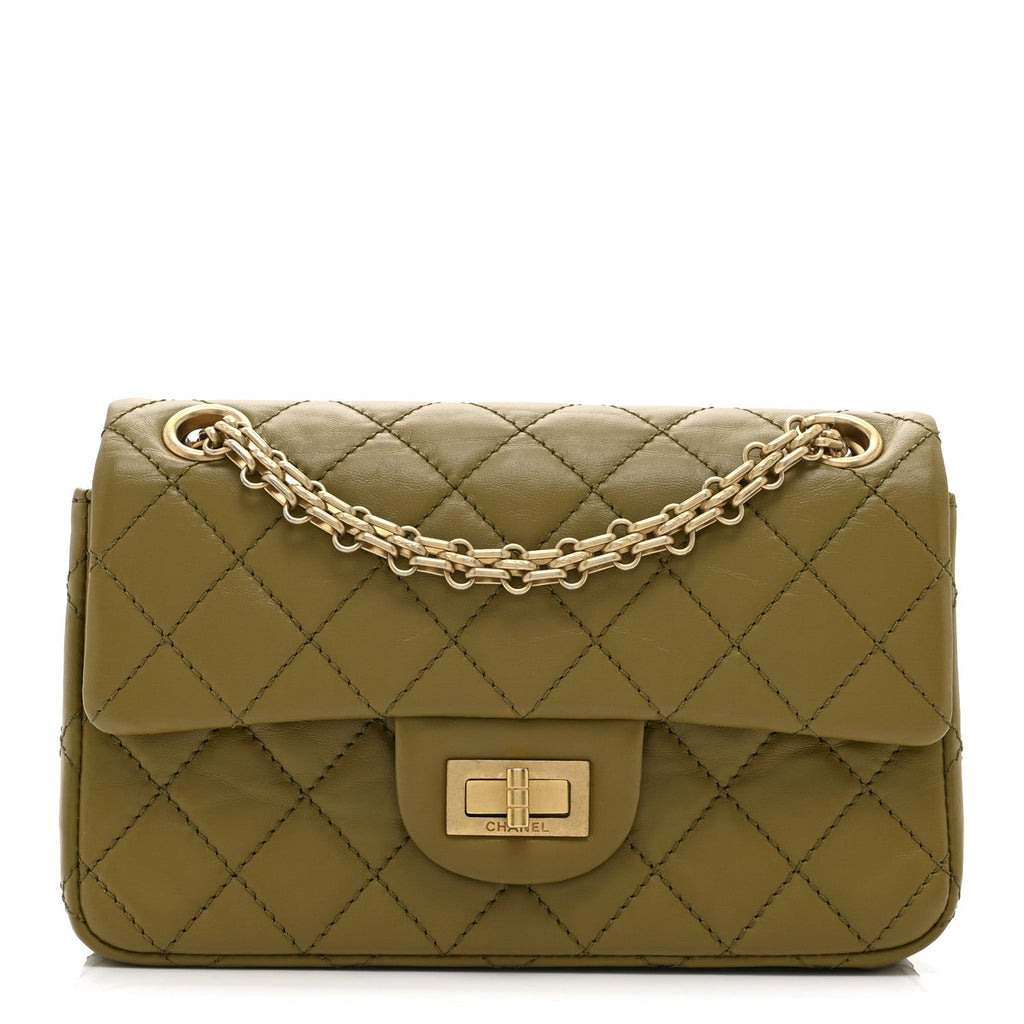 Aged Calfskin Quilted 2.55 Reissue 224 Flap  Khaki