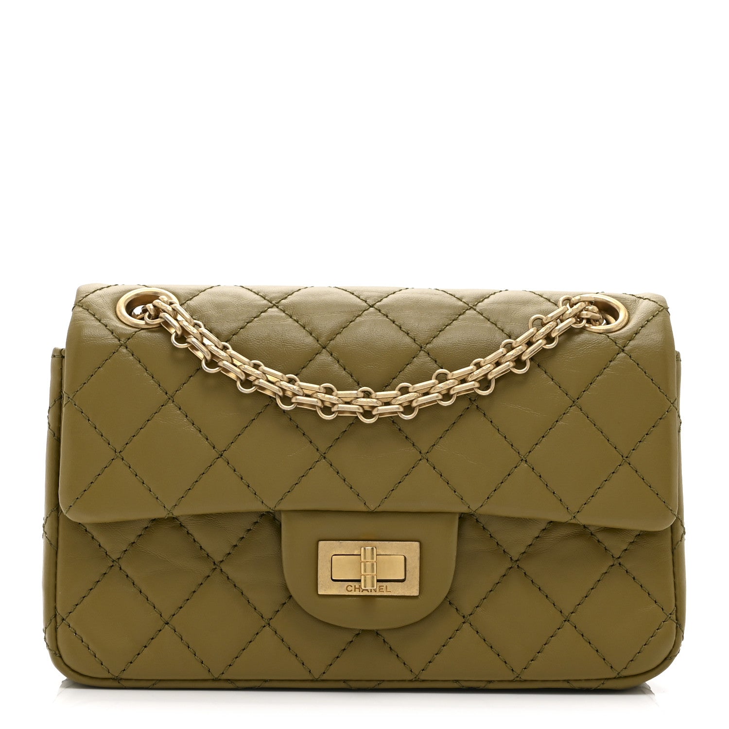 Aged Calfskin Quilted 2.55 Reissue 224 Flap  Khaki
