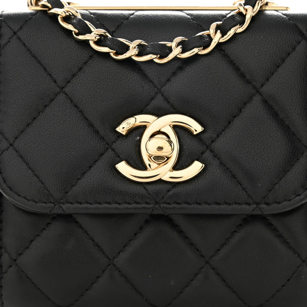 Lambskin Quilted Trendy CC Card Holder On Chain Black