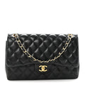 Lambskin Quilted Jumbo Double Flap Black