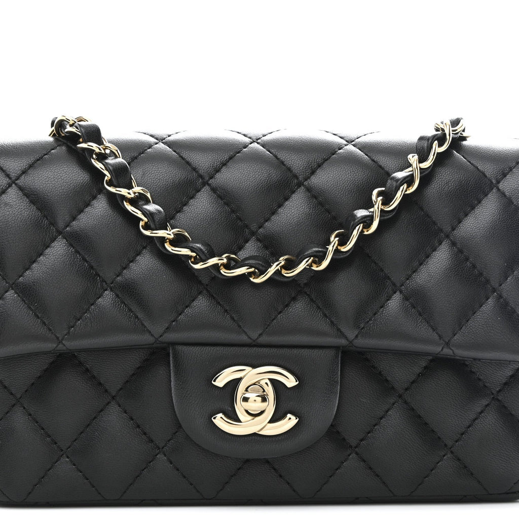 Lambskin Quilted Mini Rectangular Flap Black