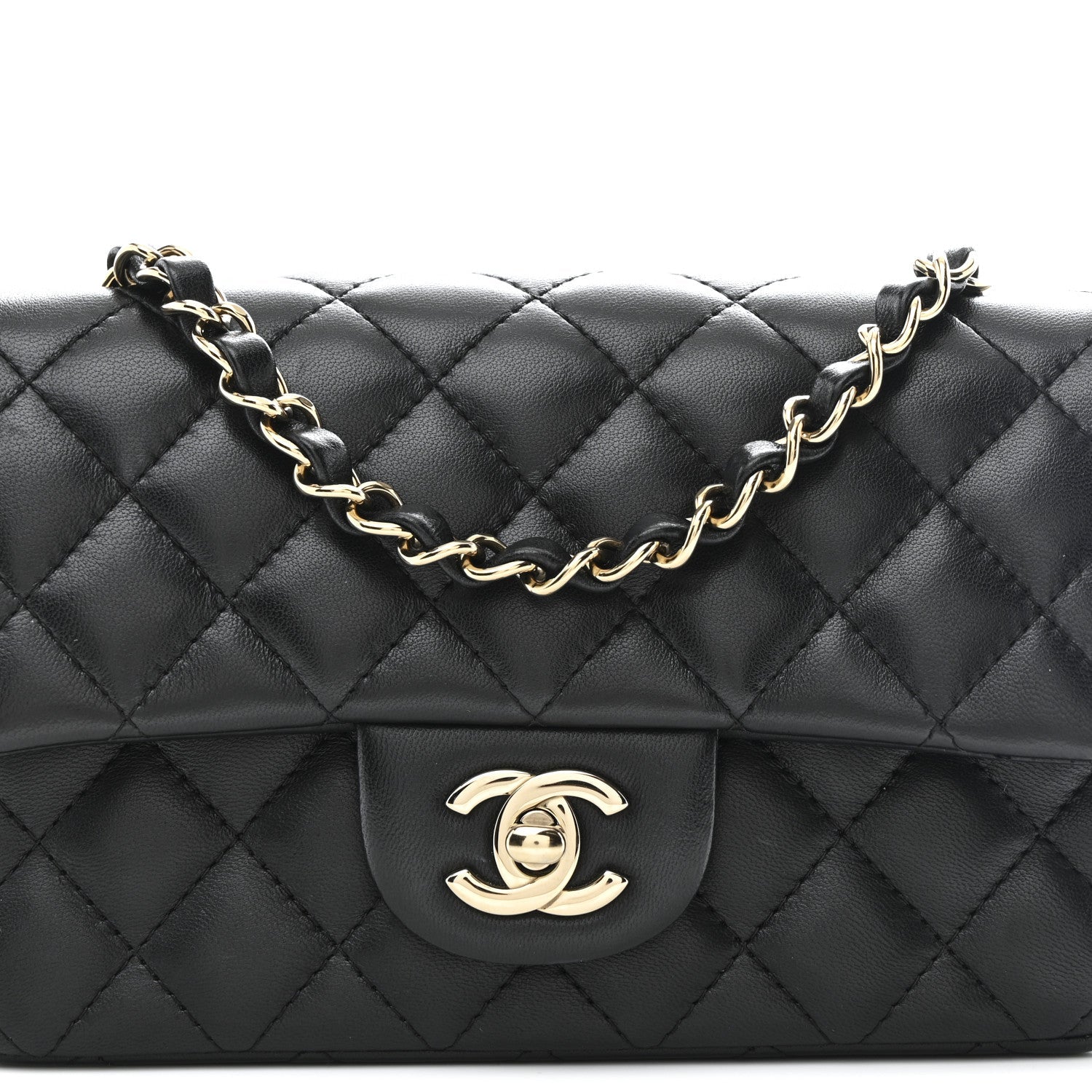 Lambskin Quilted Mini Rectangular Flap Black