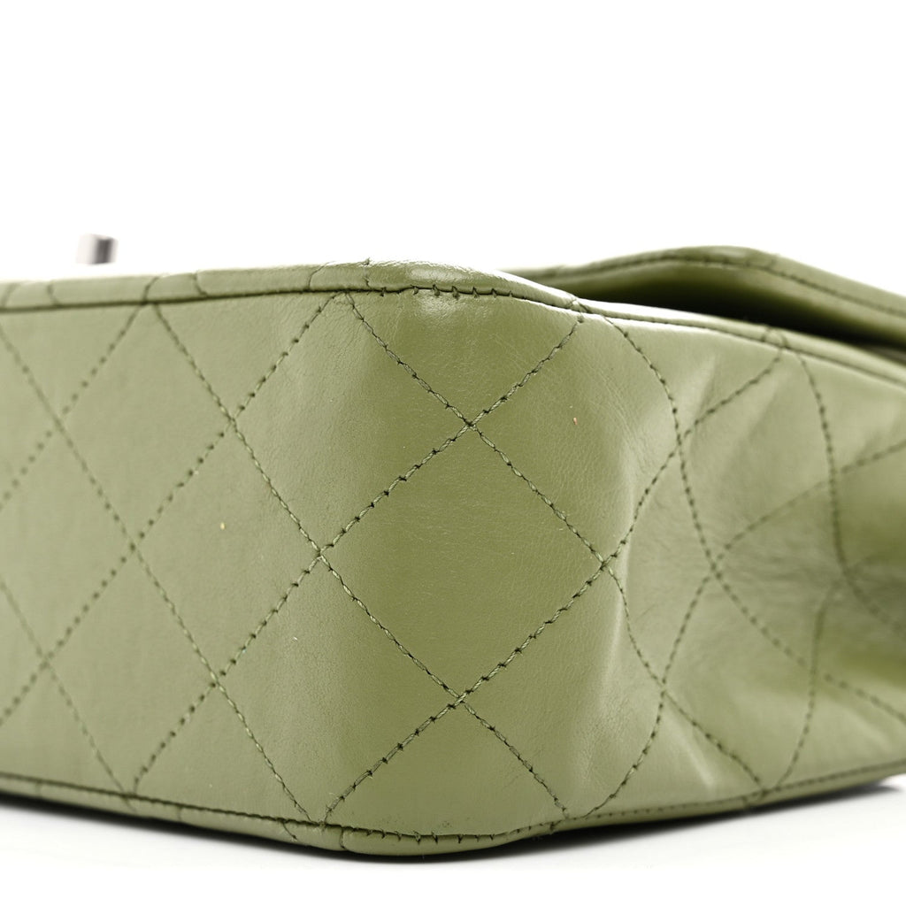 Lambskin Quilted Medium Double Flap Green