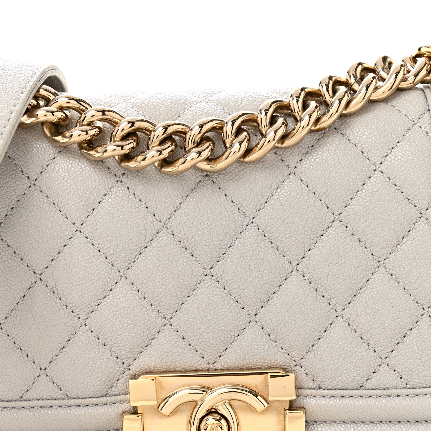 Caviar Quilted Small Boy Flap Light Grey