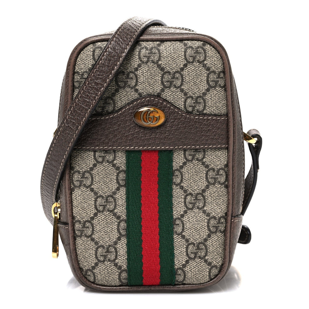 GG Supreme Monogram Web Mini Ophidia Double Zip Crossbody Bag Beige New Acero