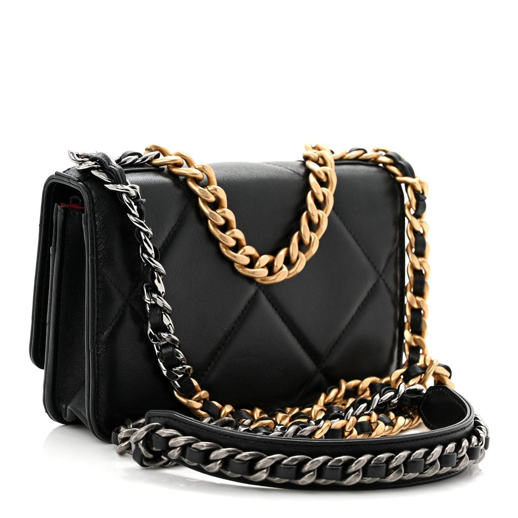 Lambskin Quilted Chanel 19 Wallet On Chain WOC Black