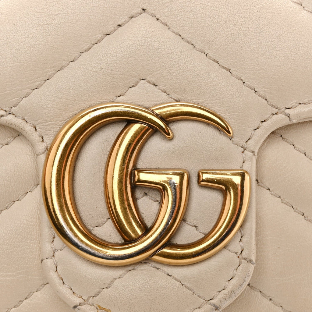 Calfskin Matelasse Super Mini GG Marmont Shoulder Bag White