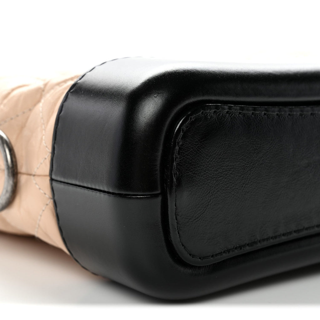 Aged Calfskin Quilted Small Gabrielle Hobo Beige Black