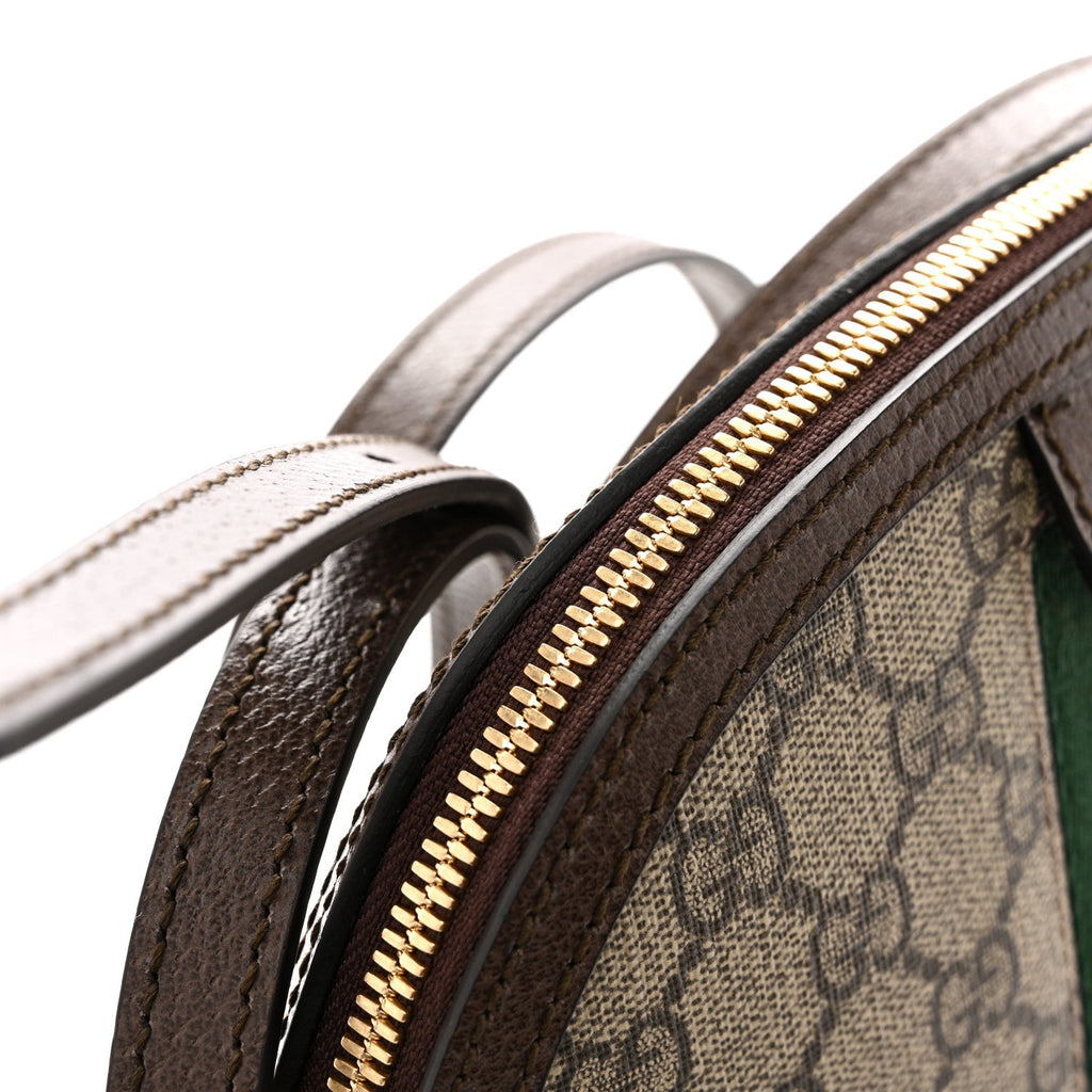 GG Supreme Monogram Textured Dollar Calfskin Web Small Ophidia Dome Shoulder Bag Beige Ebony New Acero