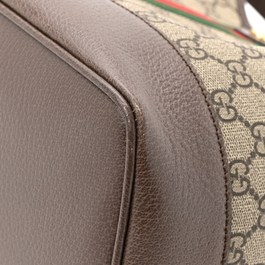 GG Supreme Monogram Textured Dollar Calfskin Web Large Ophidia Bucket Shoulder Bag Beige Ebony New Acero