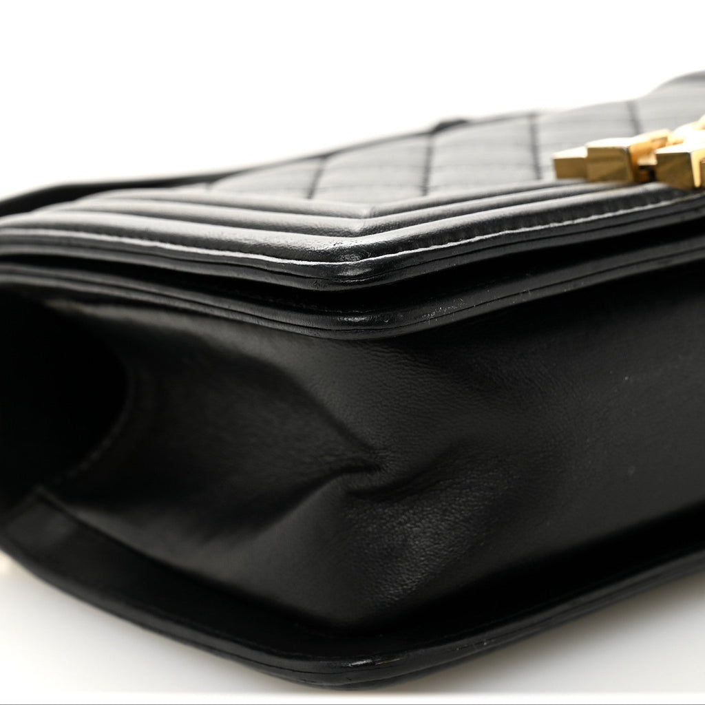 Lambskin Quilted Small Boy Flap Black