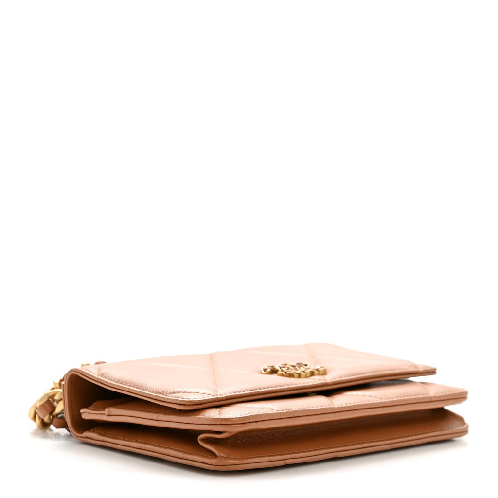 Lambskin Quilted Chanel 19 Wallet On Chain WOC Brown