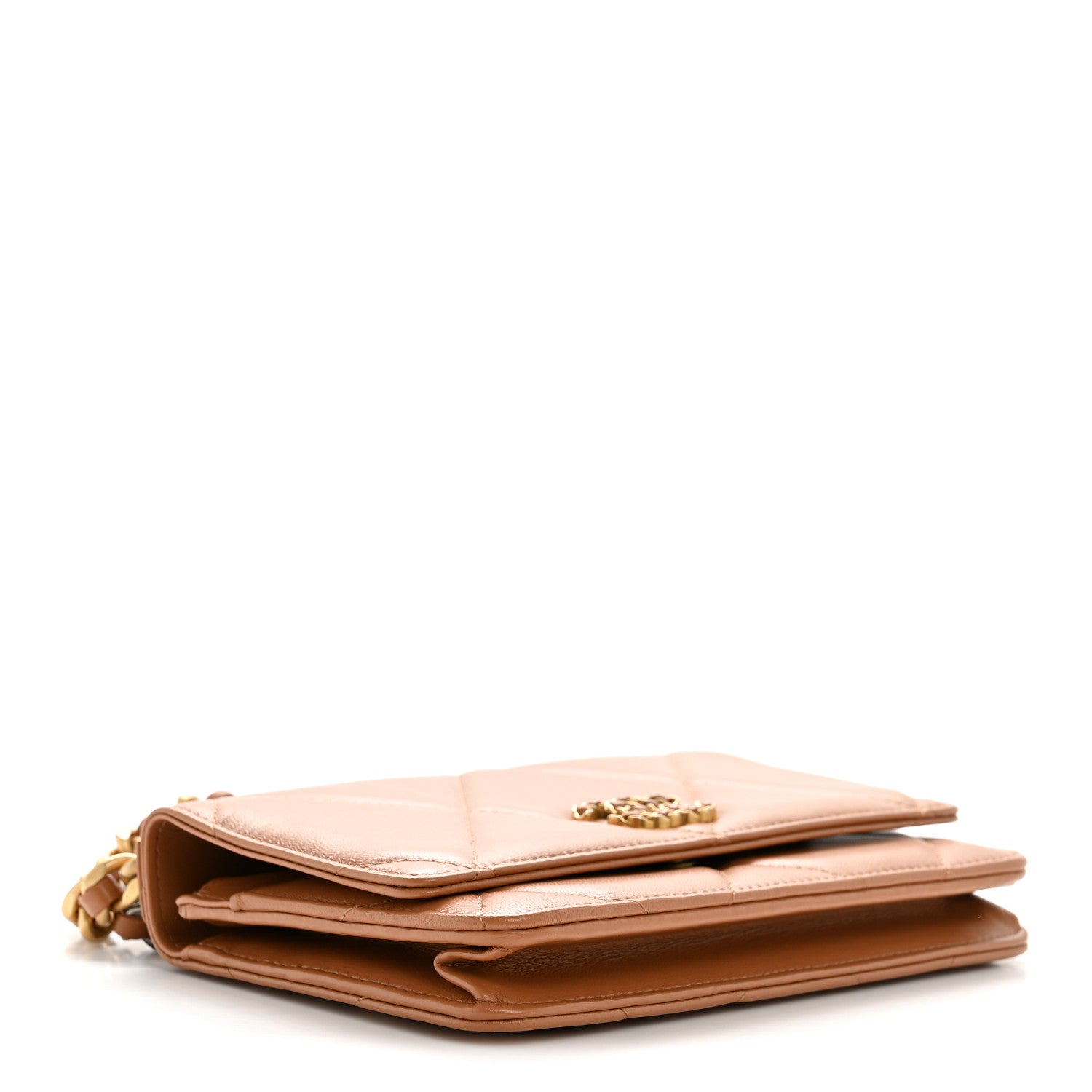 Lambskin Quilted Chanel 19 Wallet On Chain WOC Brown
