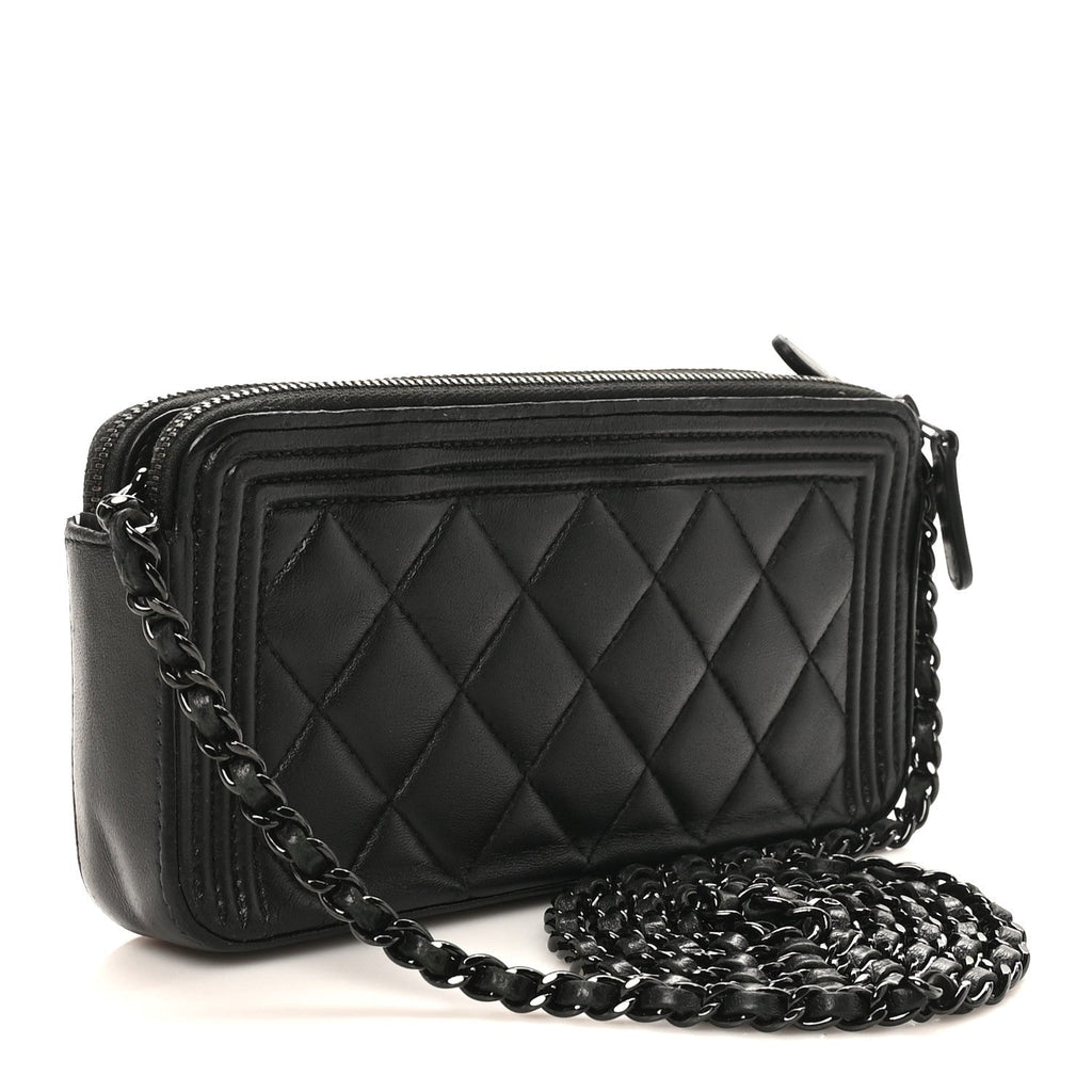 Lambskin Quilted Small Boy Clutch With Chain So Black
