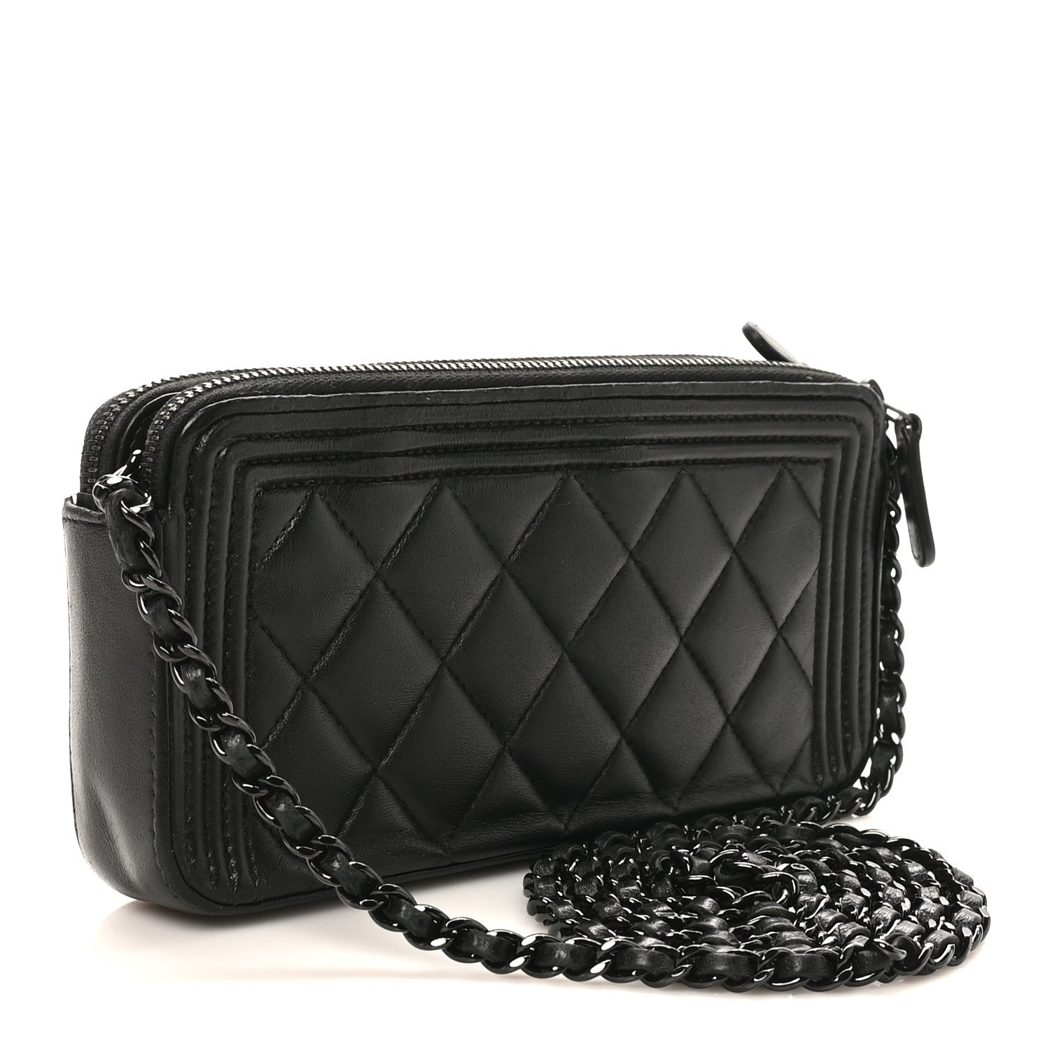 Lambskin Quilted Small Boy Clutch With Chain So Black