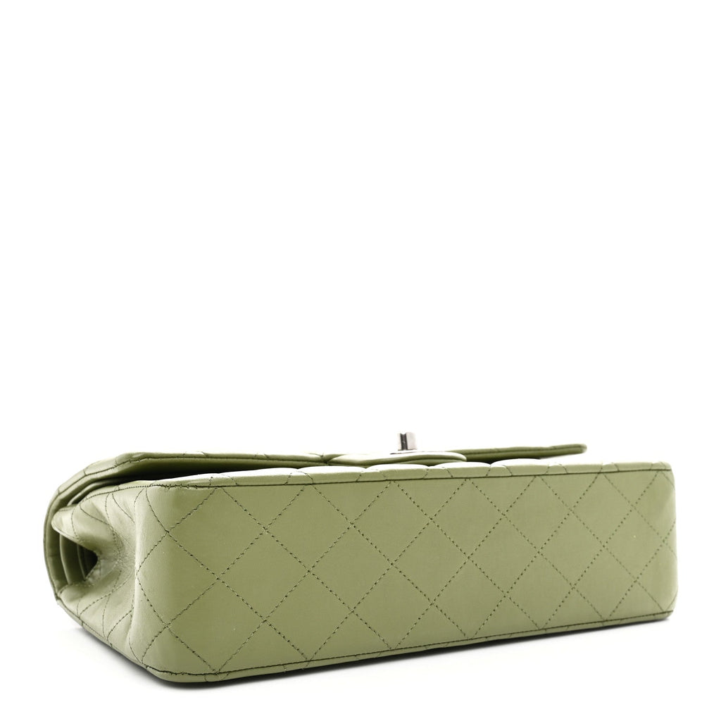 Lambskin Quilted Medium Double Flap Green