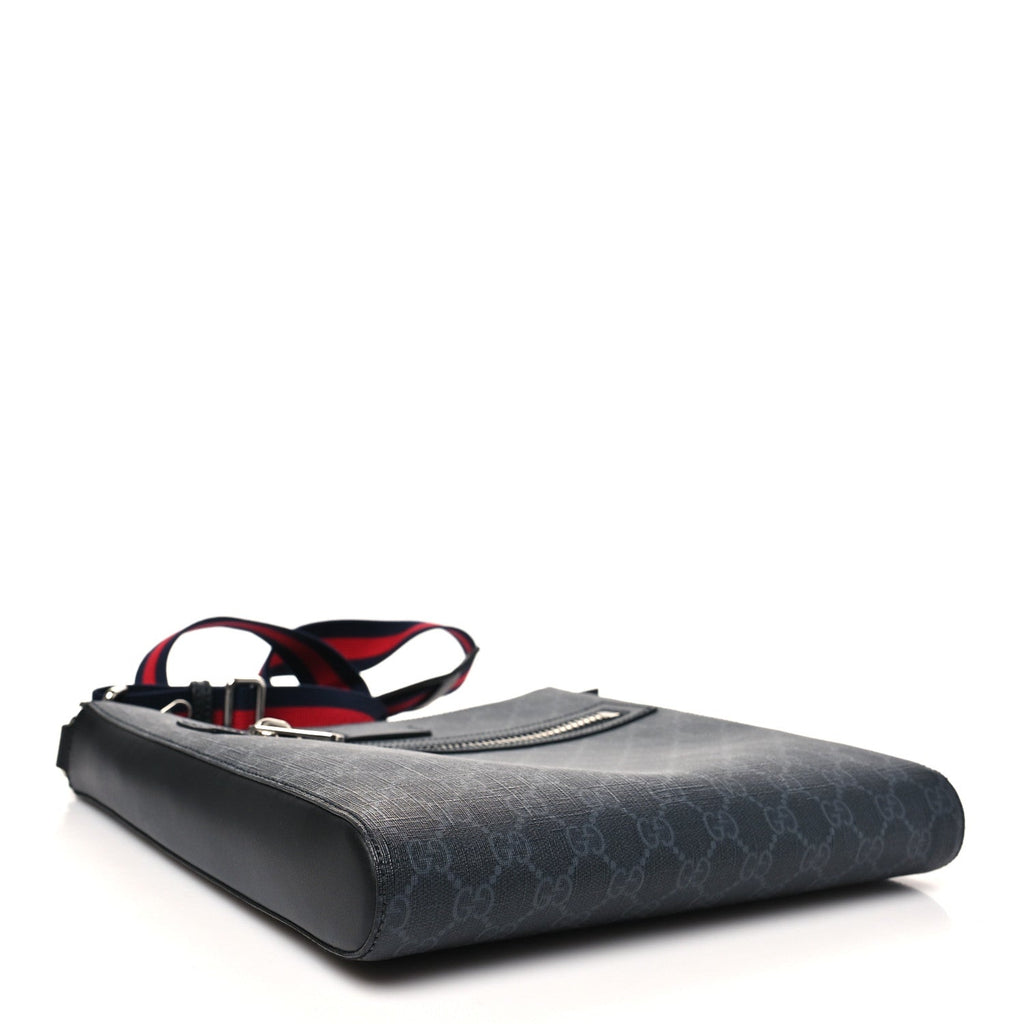 GG Supreme Monogram Web Small Flat Messenger Bag Black Grey