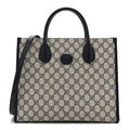 GG Supreme Monogram Textured Dollar Calfskin Small Retro Interlocking G Tote Bag Beige Blue