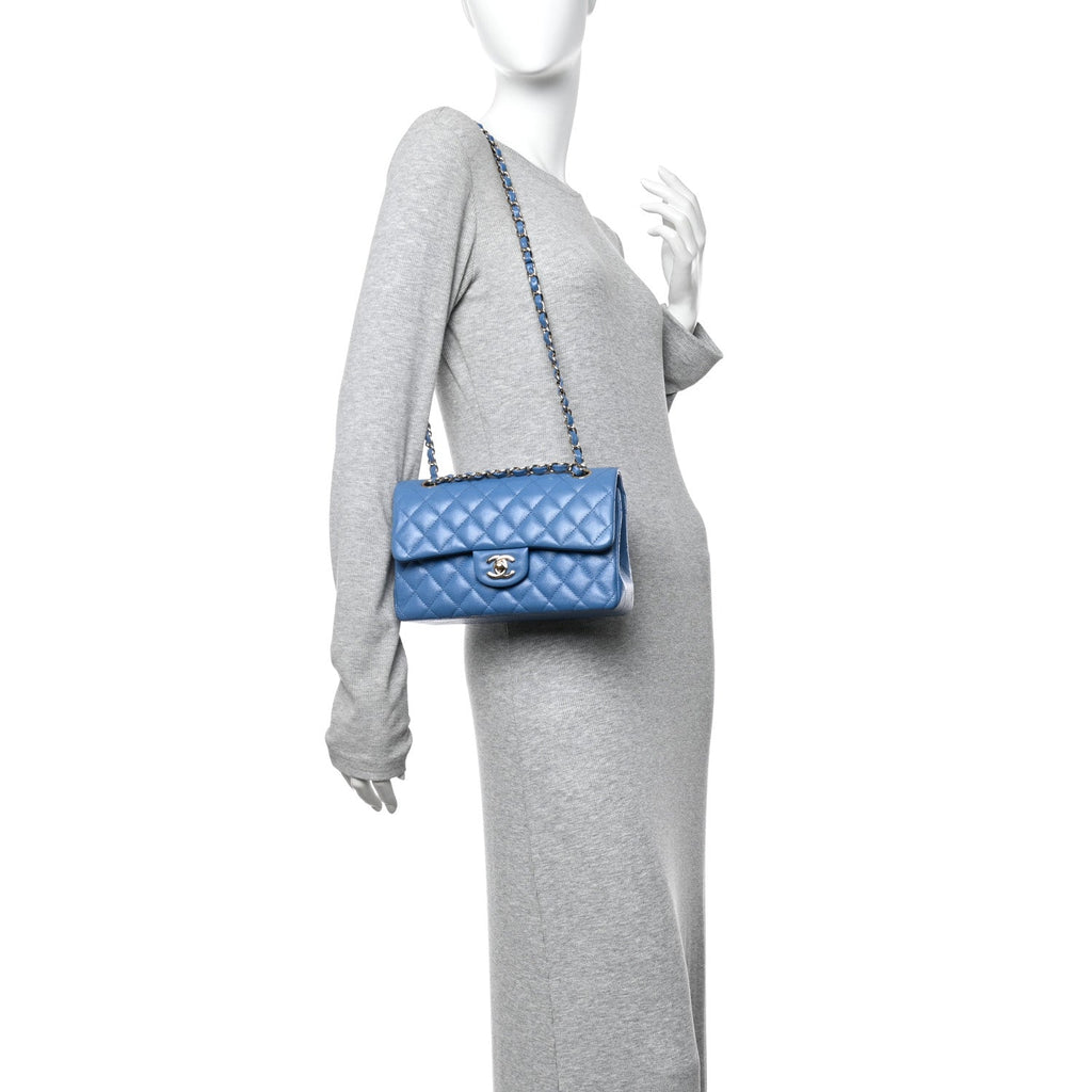 Caviar Quilted Small Double Flap Blue