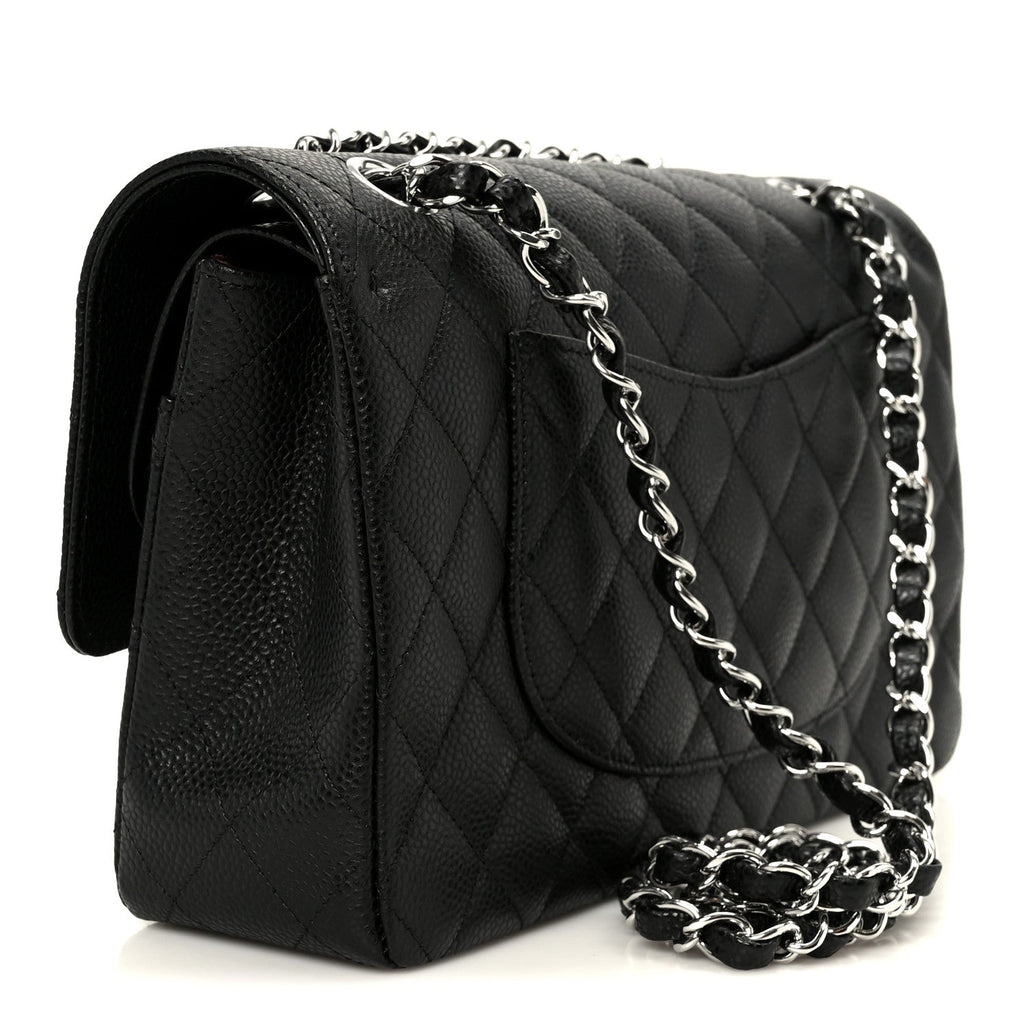 Caviar Quilted Medium Double Flap Black