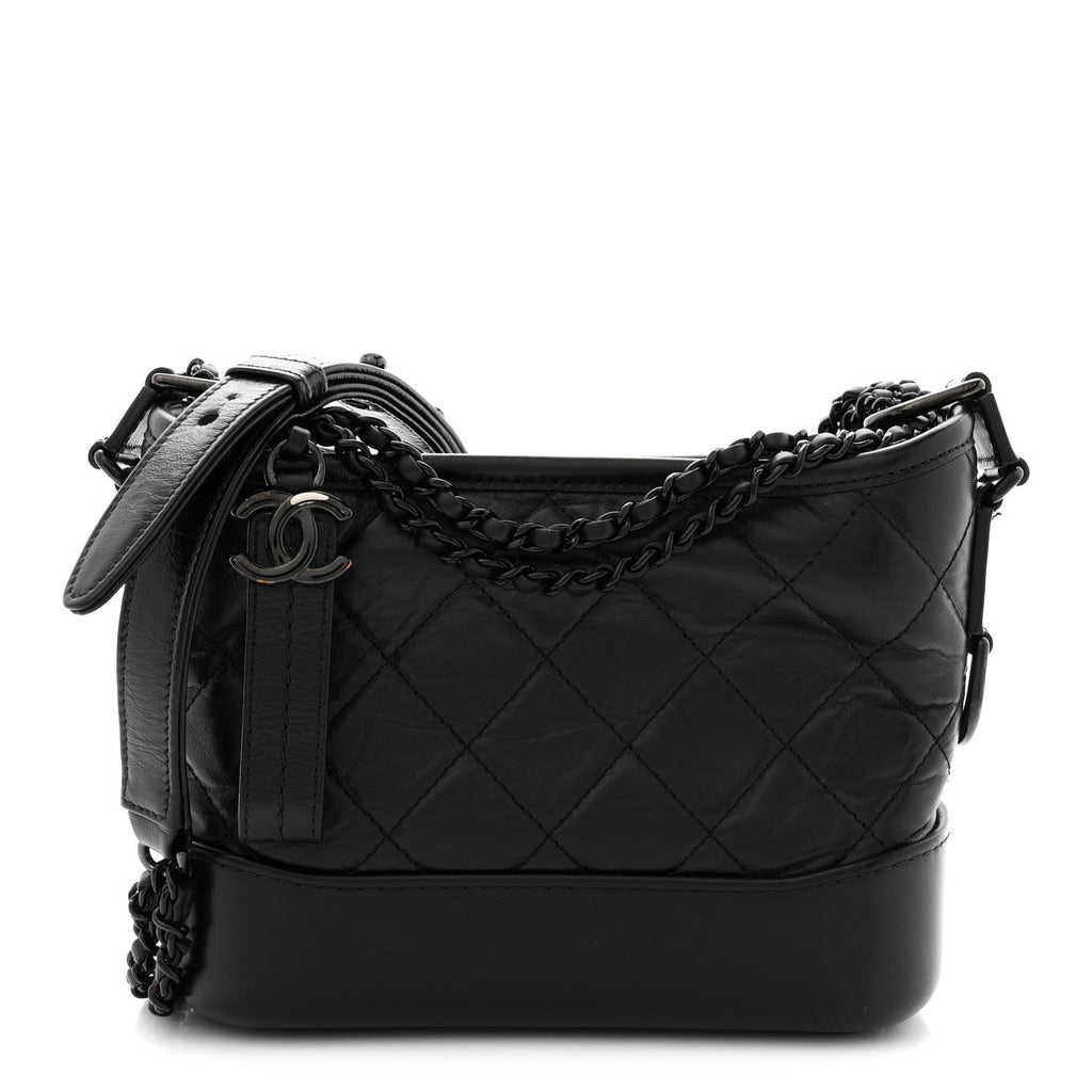 Aged Calfskin Quilted Small Gabrielle Hobo So Black
