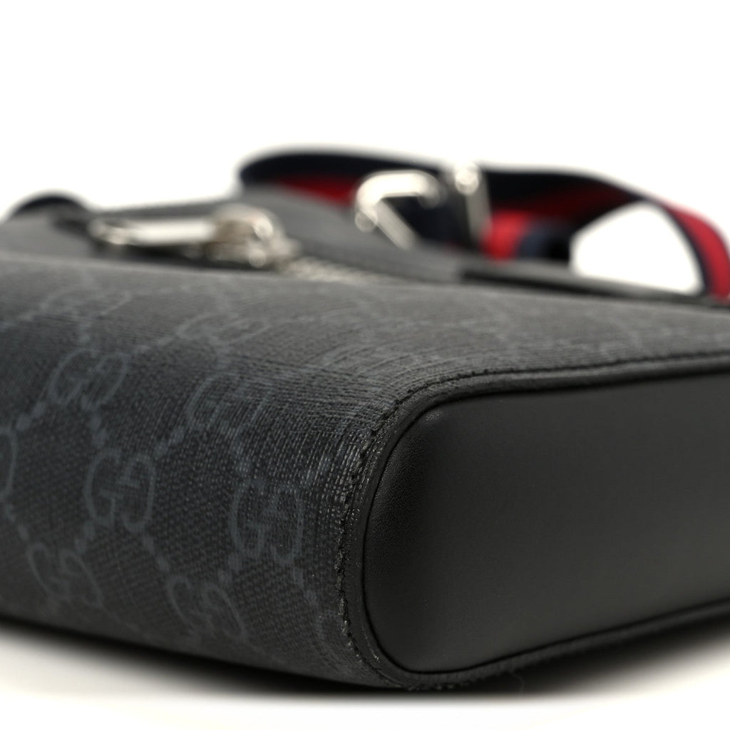 GG Supreme Monogram Web Small Flat Messenger Bag Black Grey