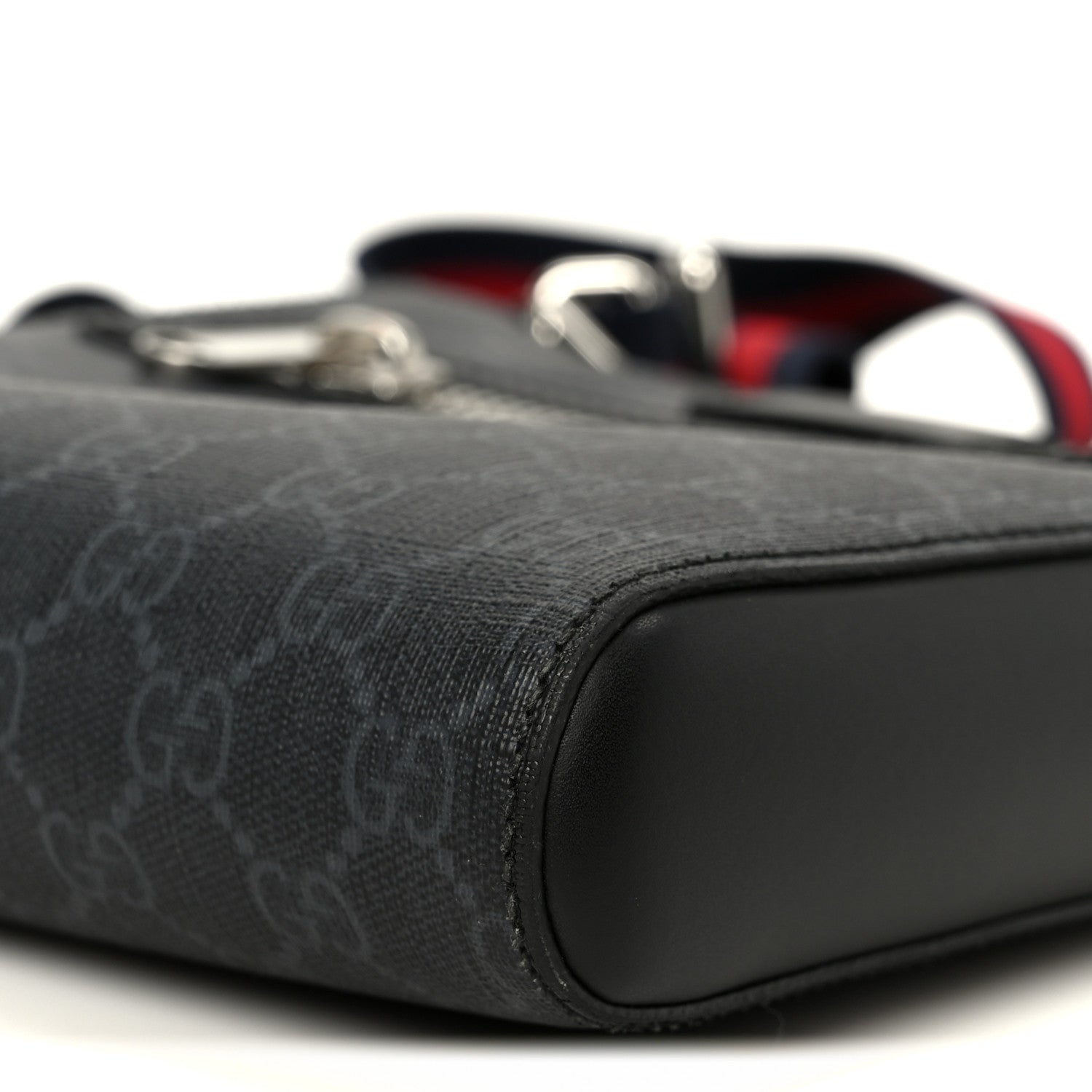 GG Supreme Monogram Web Small Flat Messenger Bag Black Grey