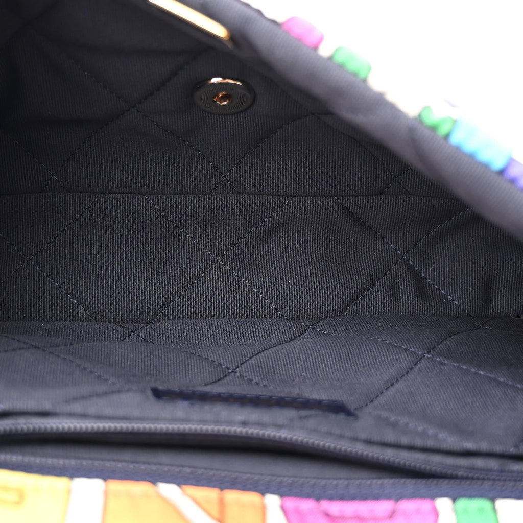 Printed Fabric Quilted Logo Single Flap Bag Multicolor