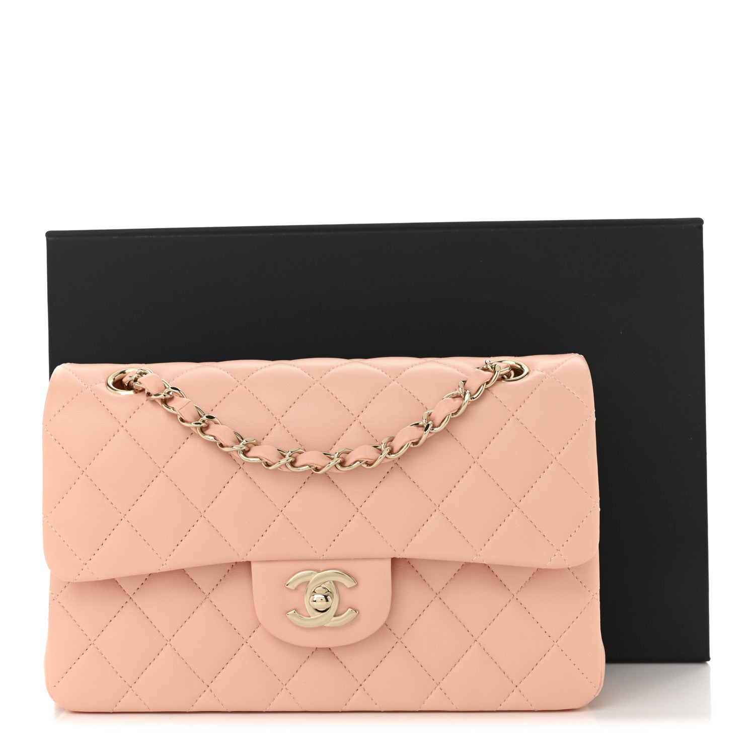 Lambskin Quilted Small Double Flap Light Orange
