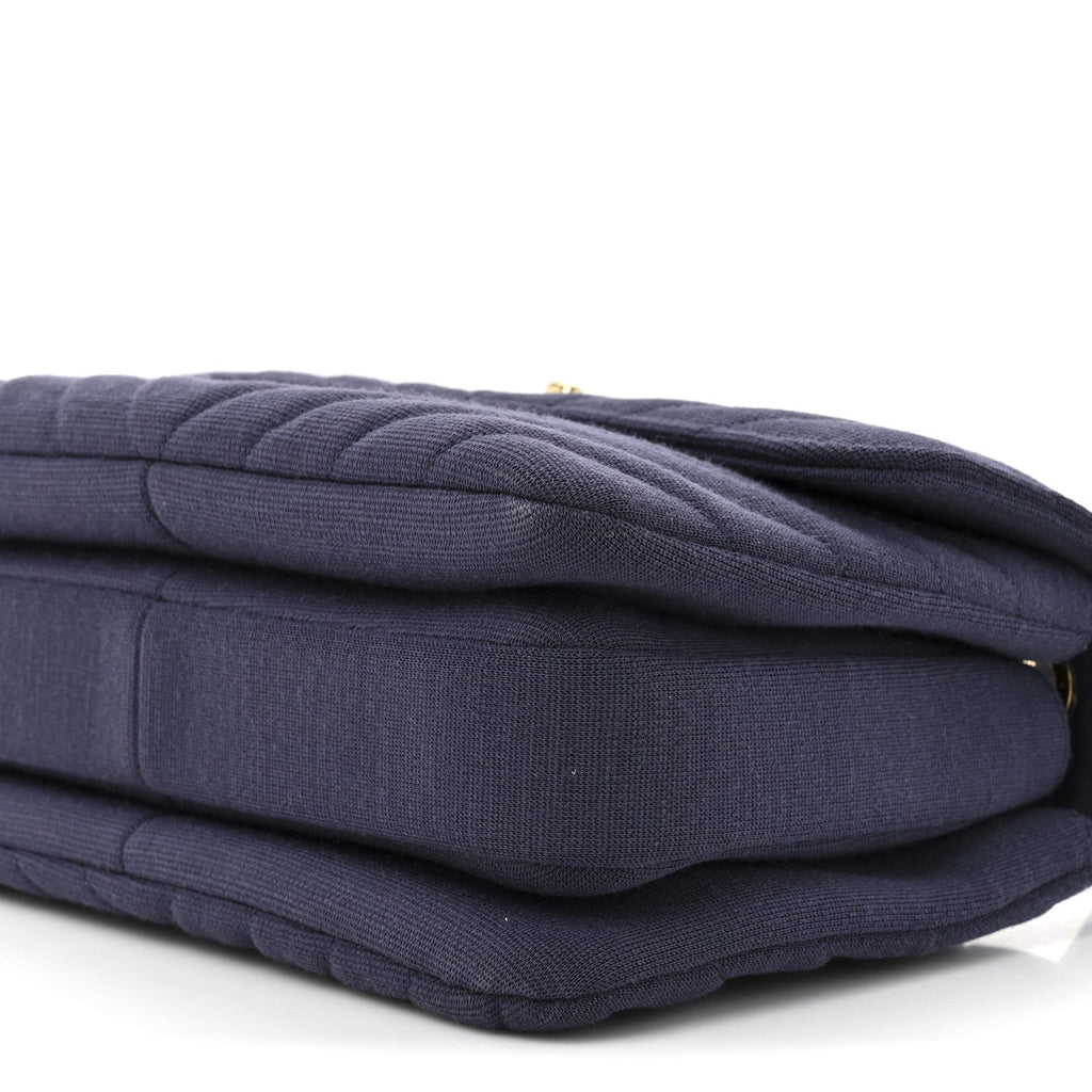 Jersey Chevron Quilted Small Trendy CC Dual Handle Flap Bag Navy Blue