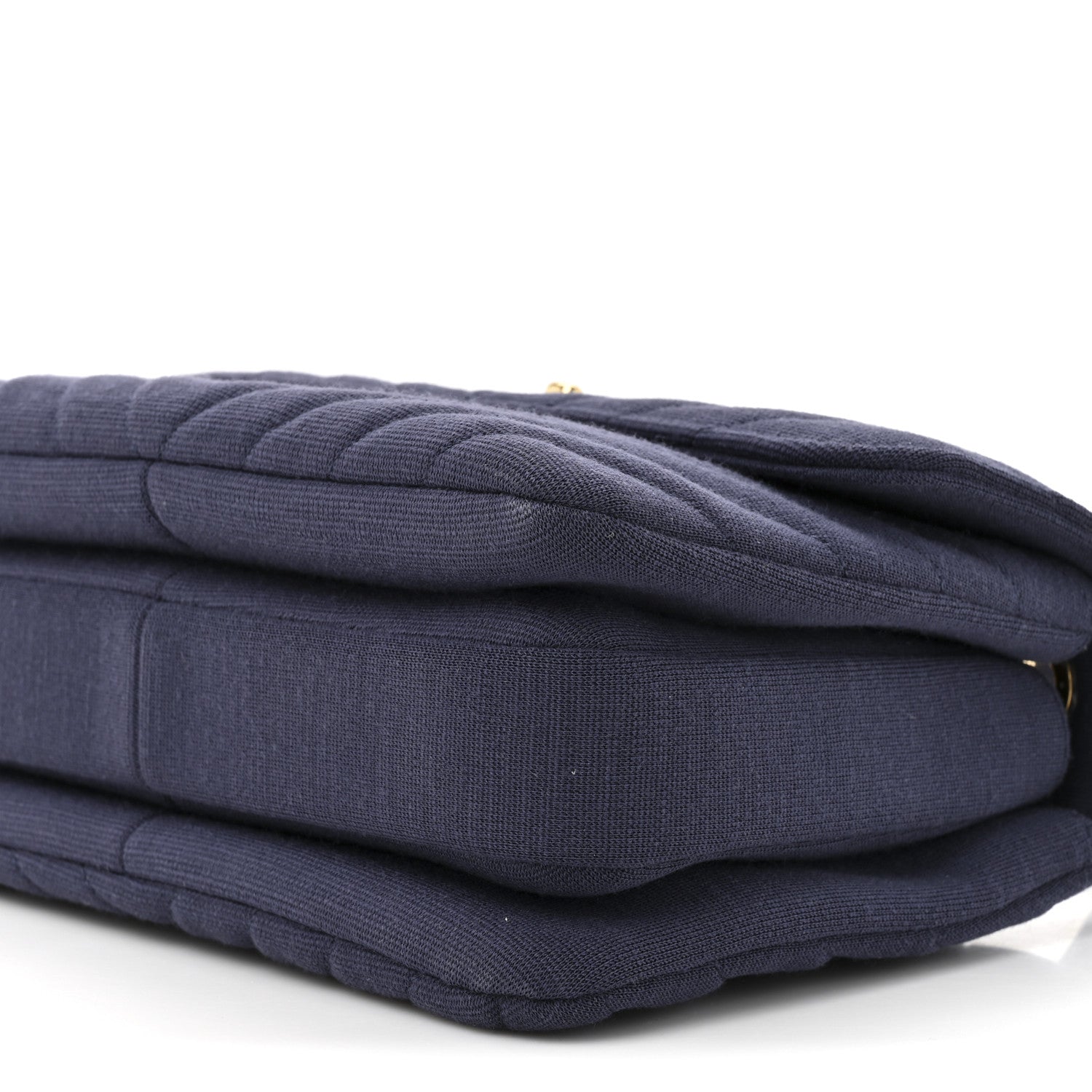 Jersey Chevron Quilted Small Trendy CC Dual Handle Flap Bag Navy Blue