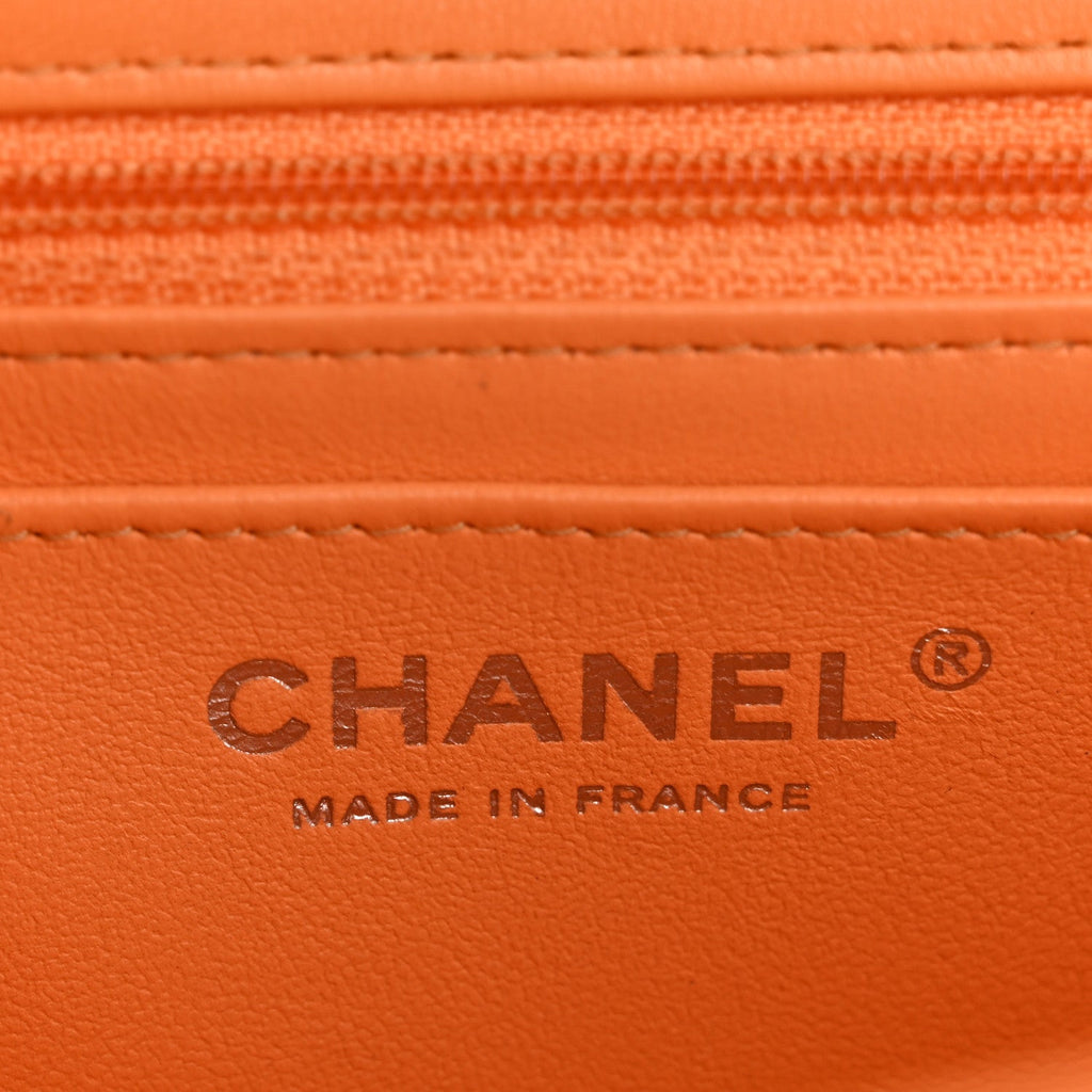 Lambskin Quilted Mini Rectangular Flap Orange