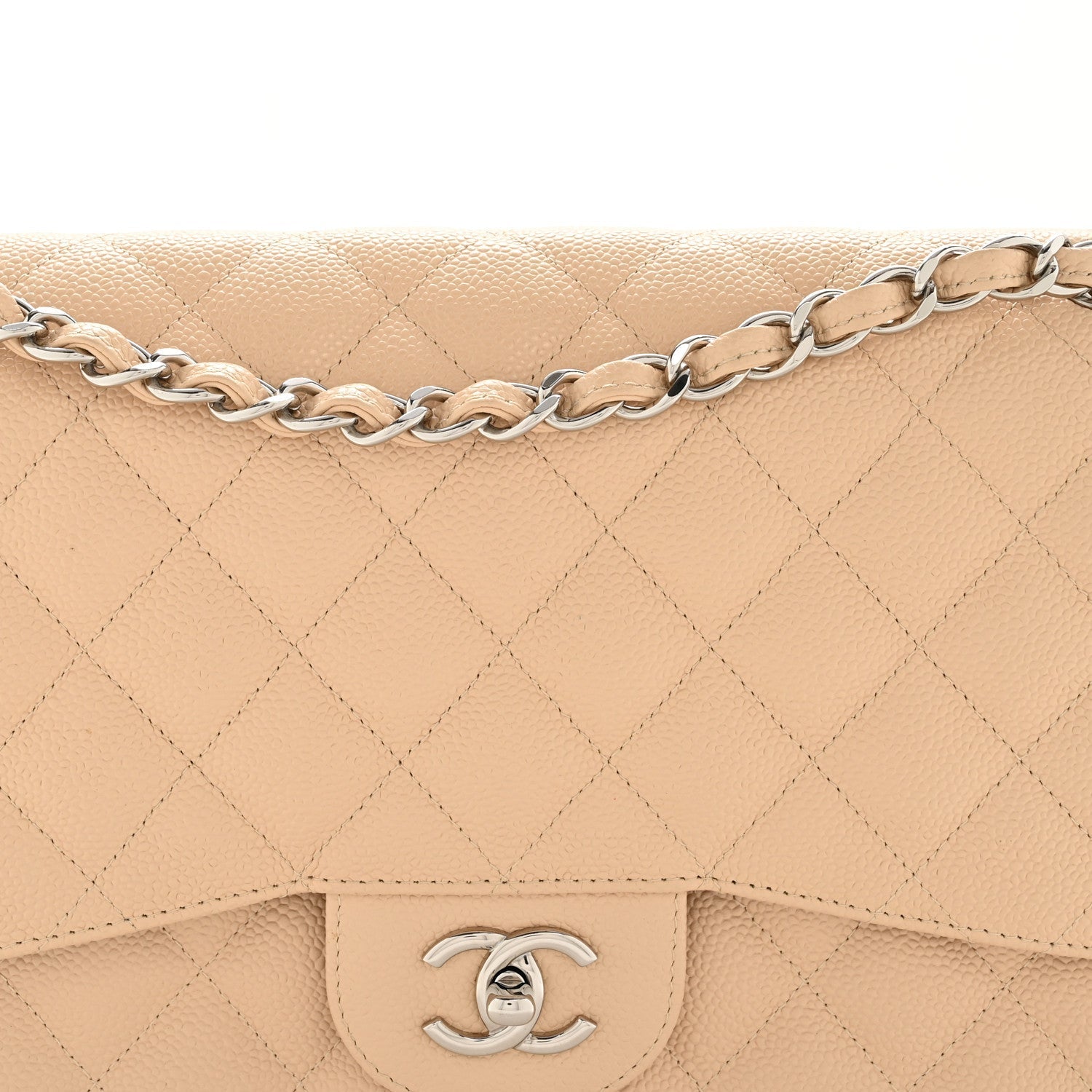 Caviar Quilted Jumbo Double Flap Beige Clair