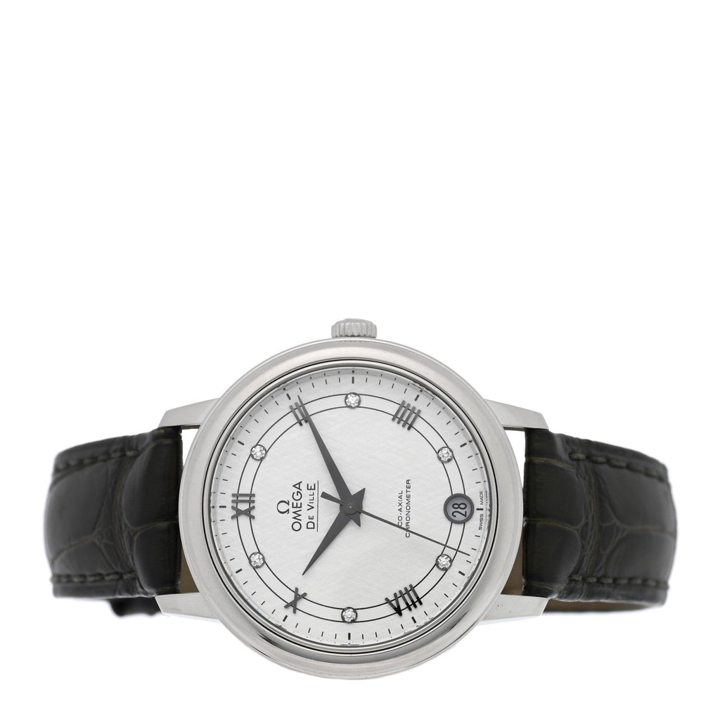 Stainless Steel Alligator Diamond 32.7mm De Ville Prestige Quartz Watch White 424.13.33.20.52.002